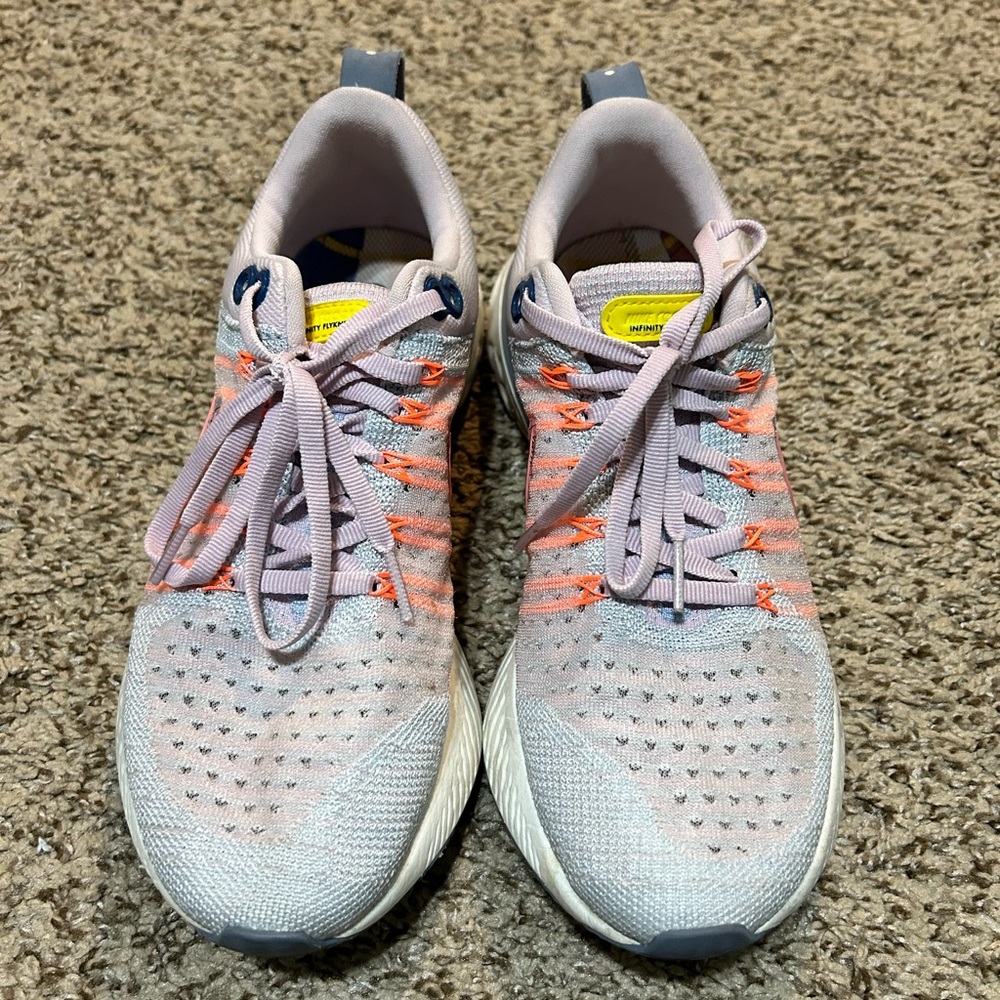 Nike Women's Sneakers - Light Gray, Pink, and Orange